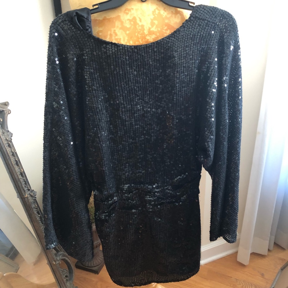 Shimmering Parker Black Sequin Deep V-back Dress XS